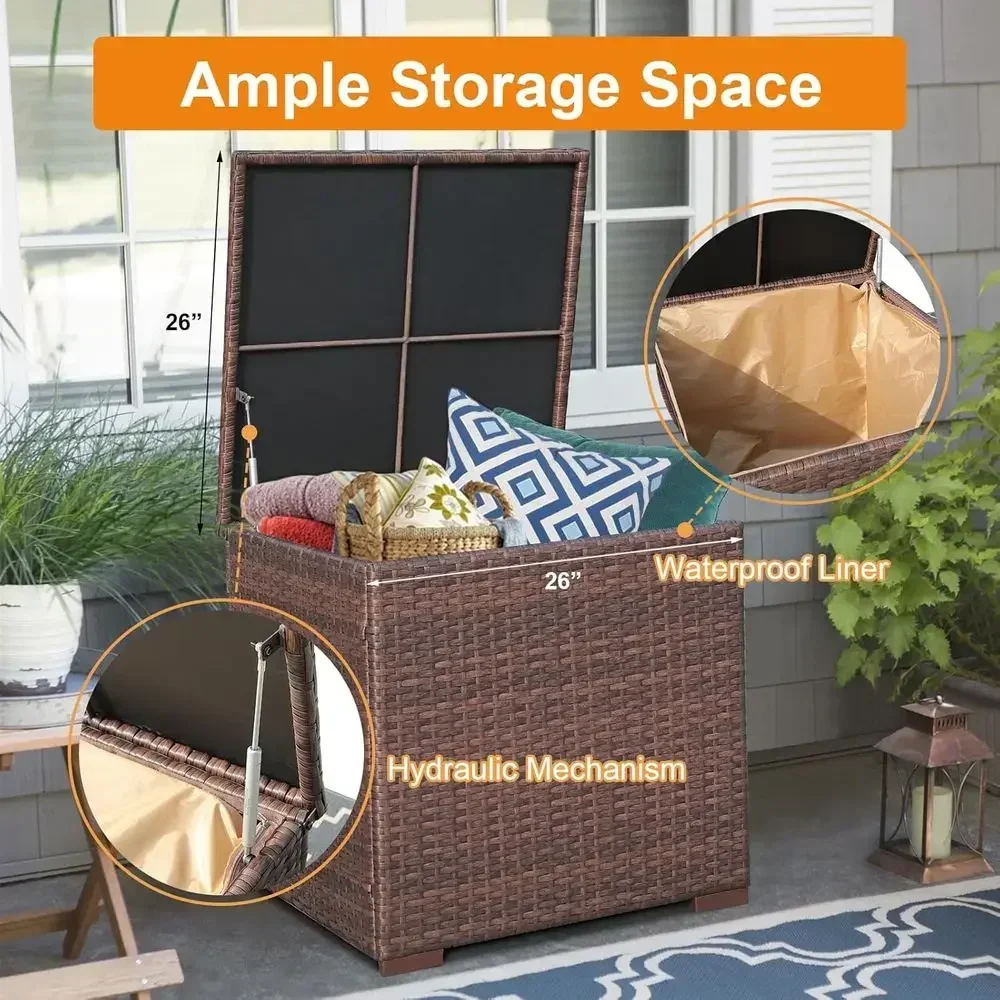 8点セットの屋外用籐製パティオ家具セット、収納とクッション付 - Outdoor Furniture With Storage For Cushions のレビューと価格