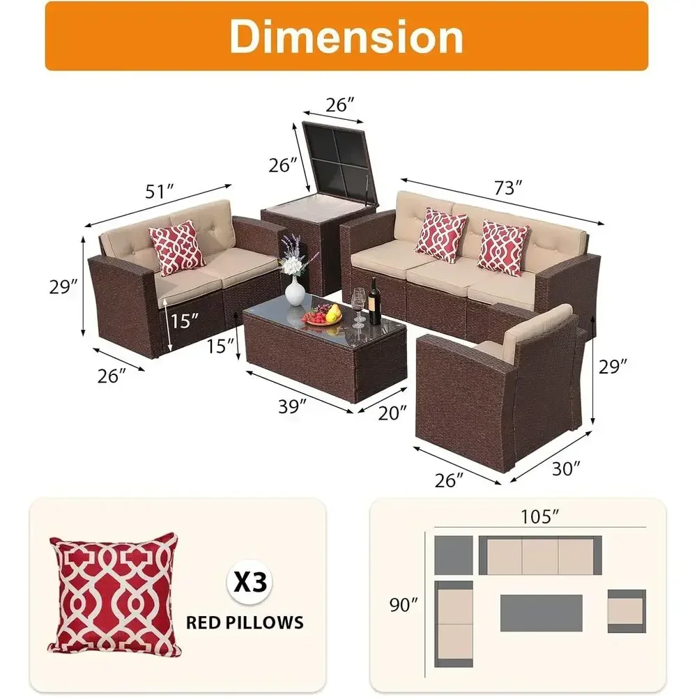8点セットの屋外用籐製パティオ家具セット、収納とクッション付 - Outdoor Furniture With Storage For Cushions のレビューと価格