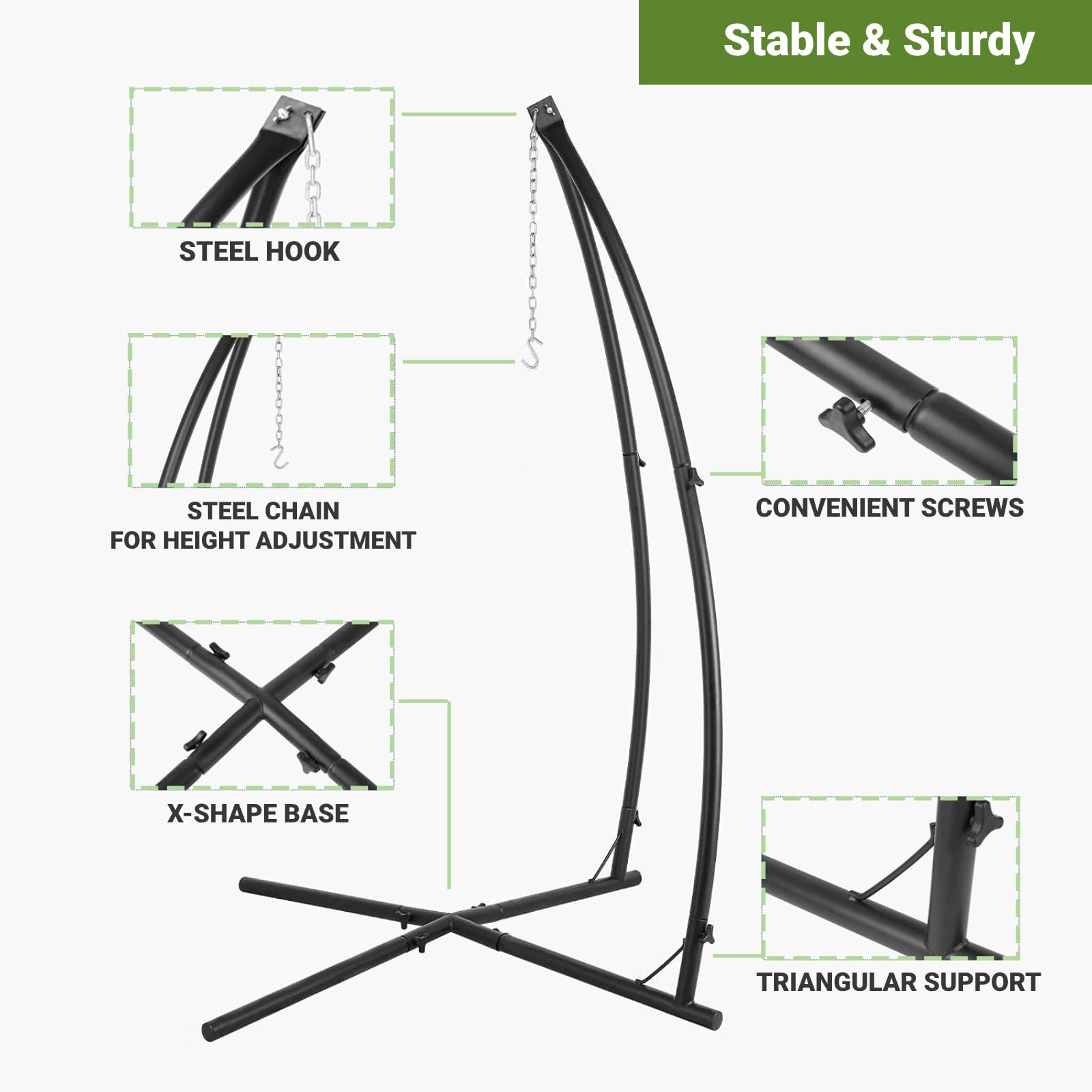 ハンモック用スタンド、吊り下げ式チェア用C型スタンド（バック - Hammock With Stand のレビューと価格