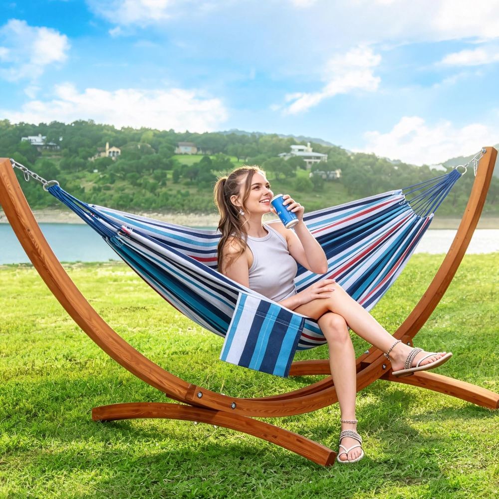 スタンド付き屋外用ハンモック、10フィートの木製スタンド付き - Hammock With Stand のレビューと価格