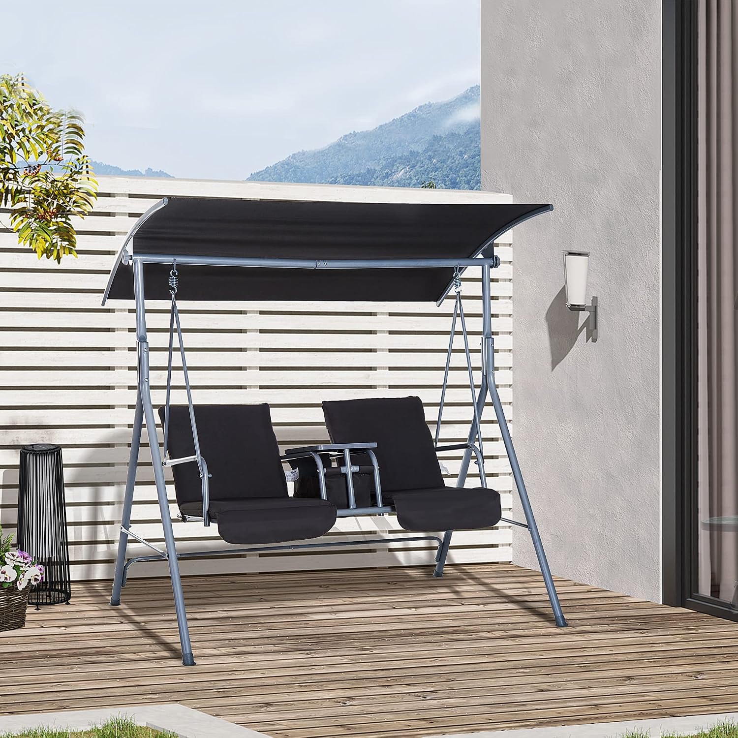 屋外用2人乗りポーチスイング（スタンド付き）、頑丈なパティオ - Outdoor Furniture With Storage For Cushions のレビューと価格