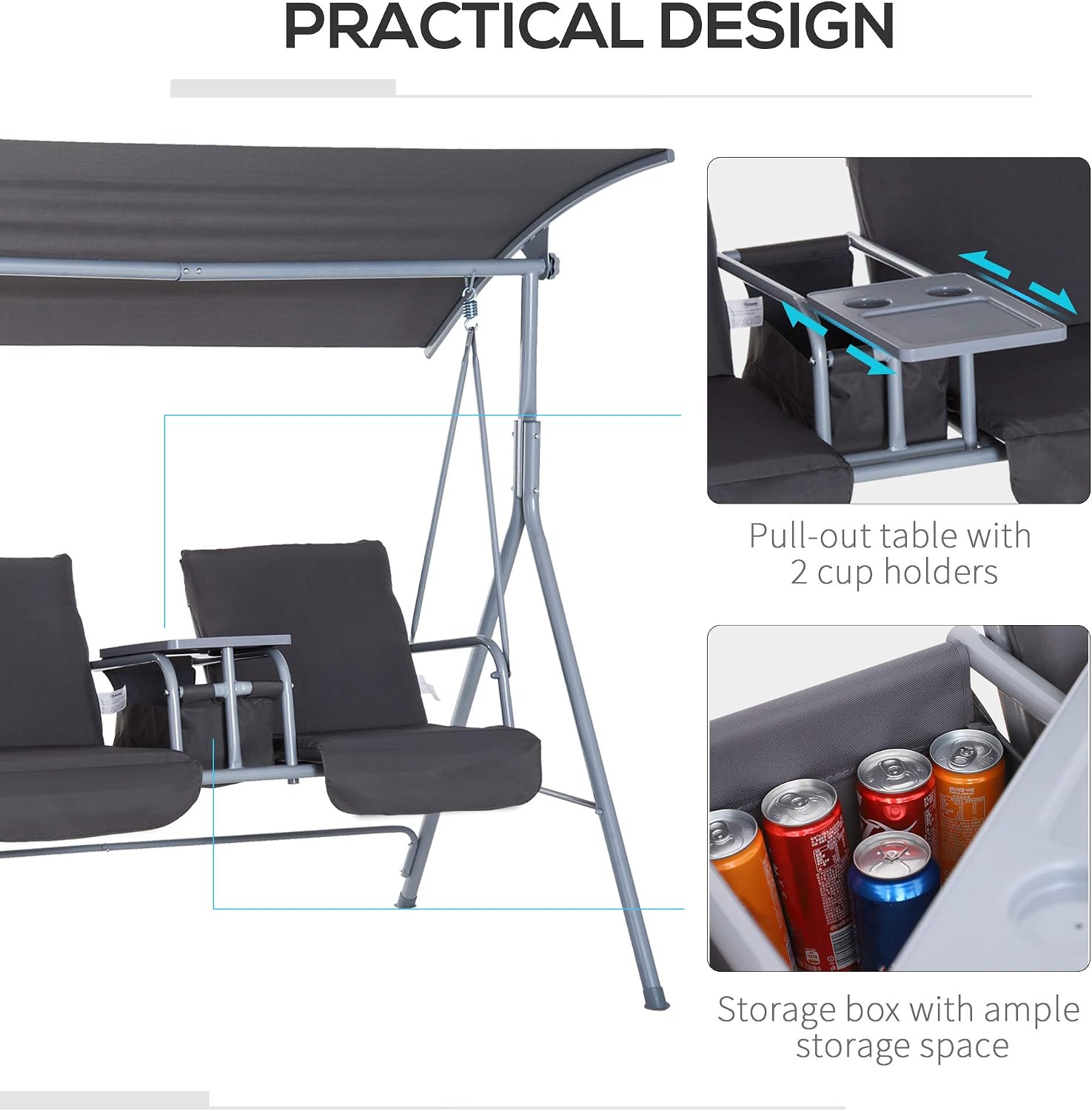 屋外用2人乗りポーチスイング（スタンド付き）、頑丈なパティオ - Outdoor Furniture With Storage For Cushions のレビューと価格