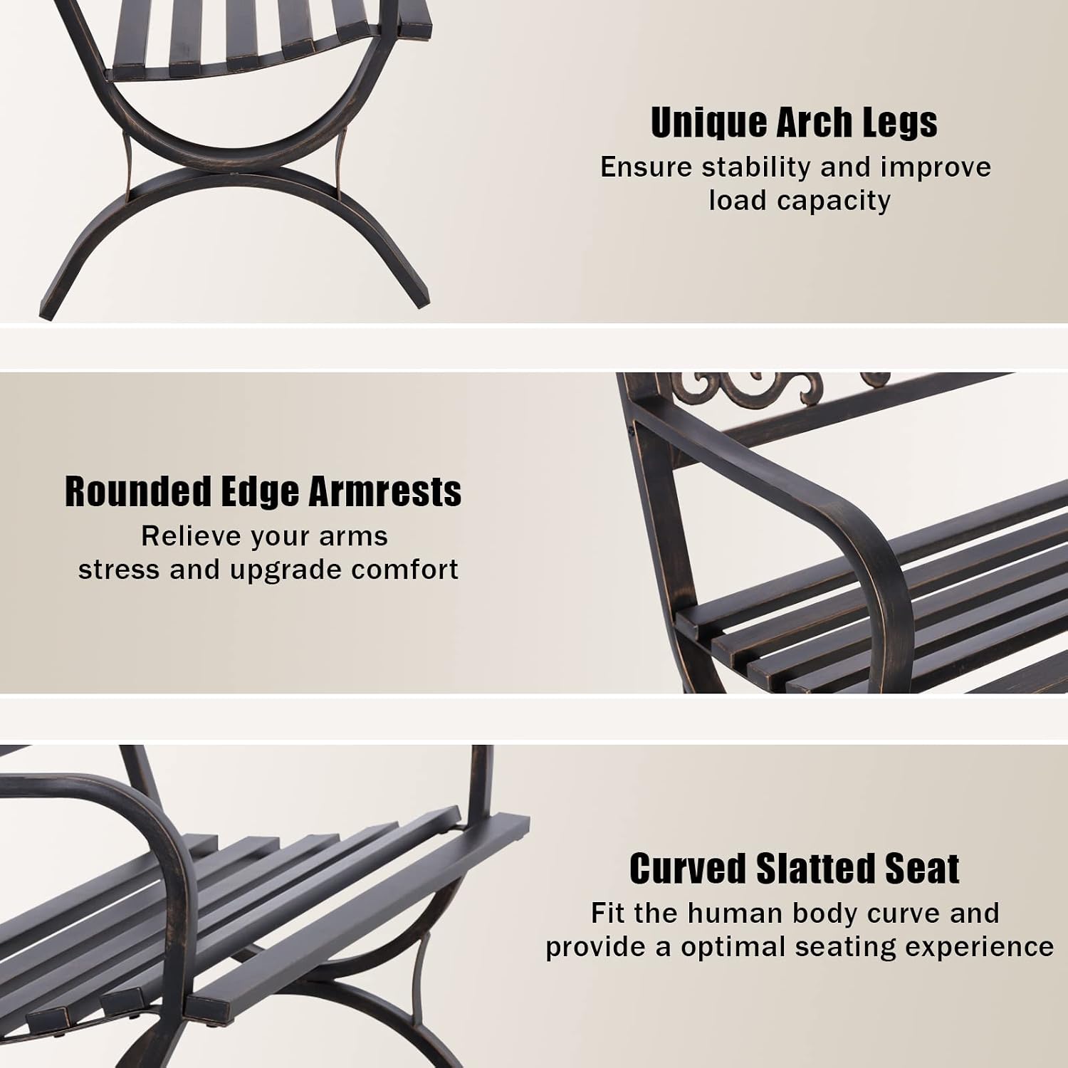ブロンズ製50インチ屋外ガーデンベンチ、耐候性鋳鉄製メタルベ - Outdoor Furniture Metal Chairs のレビューと価格