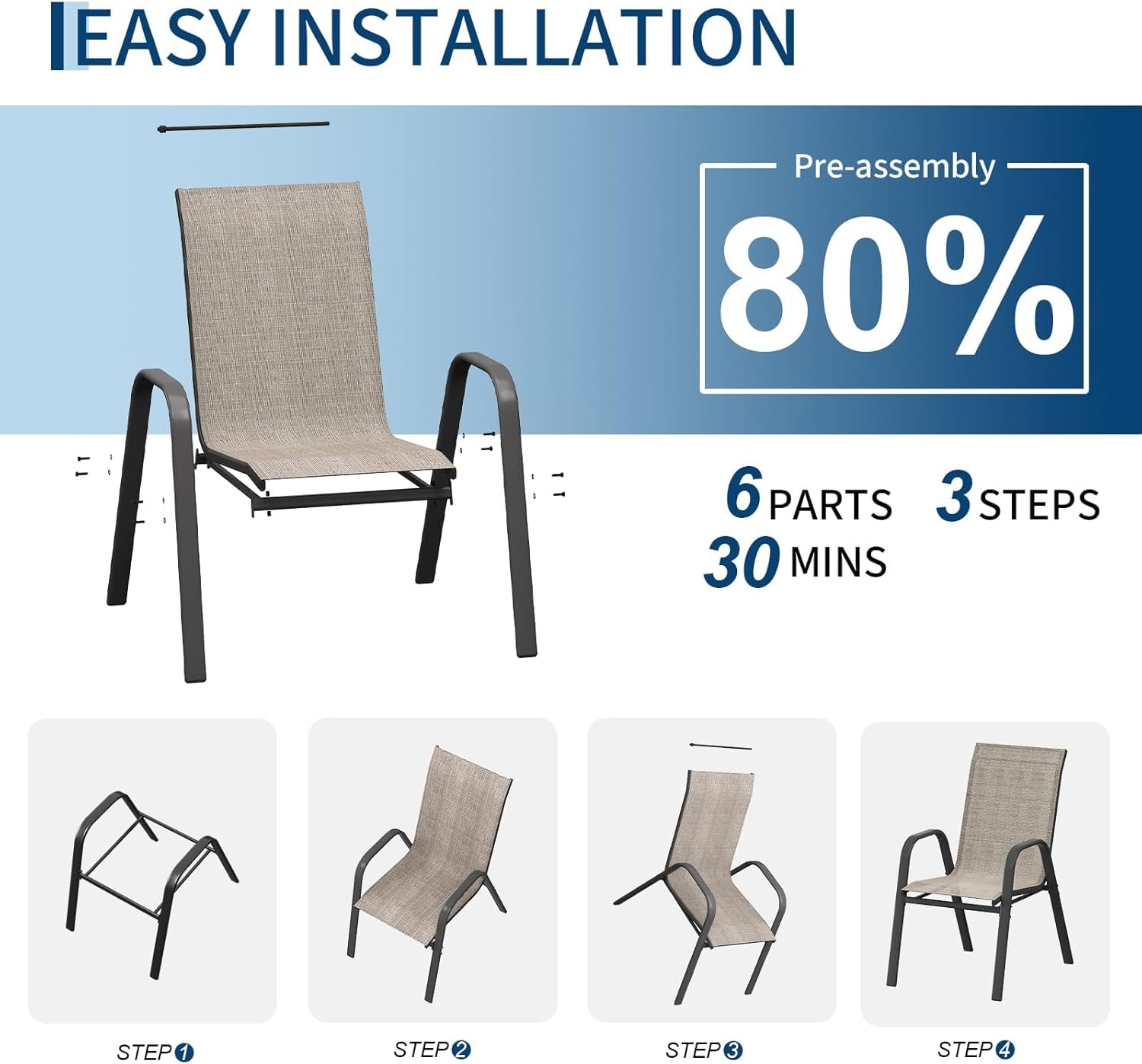 パティオダイニングチェア4脚セット、アームレスト付きスタッカ - Outdoor Furniture Metal Chairs のレビューと価格
