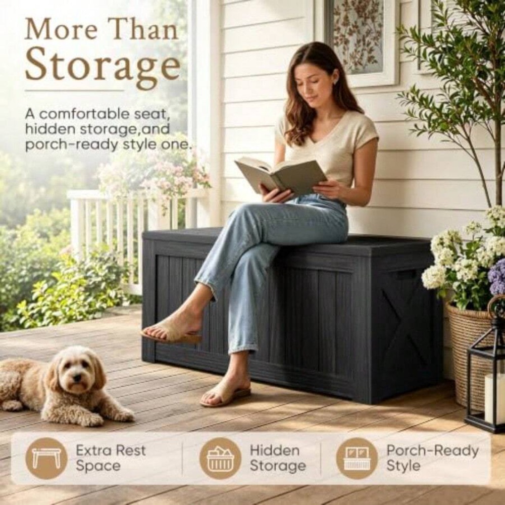 120ガロン デッキボックス 屋外収納ボックス 防水 レジン - Outdoor Furniture With Storage For Cushions のレビューと価格