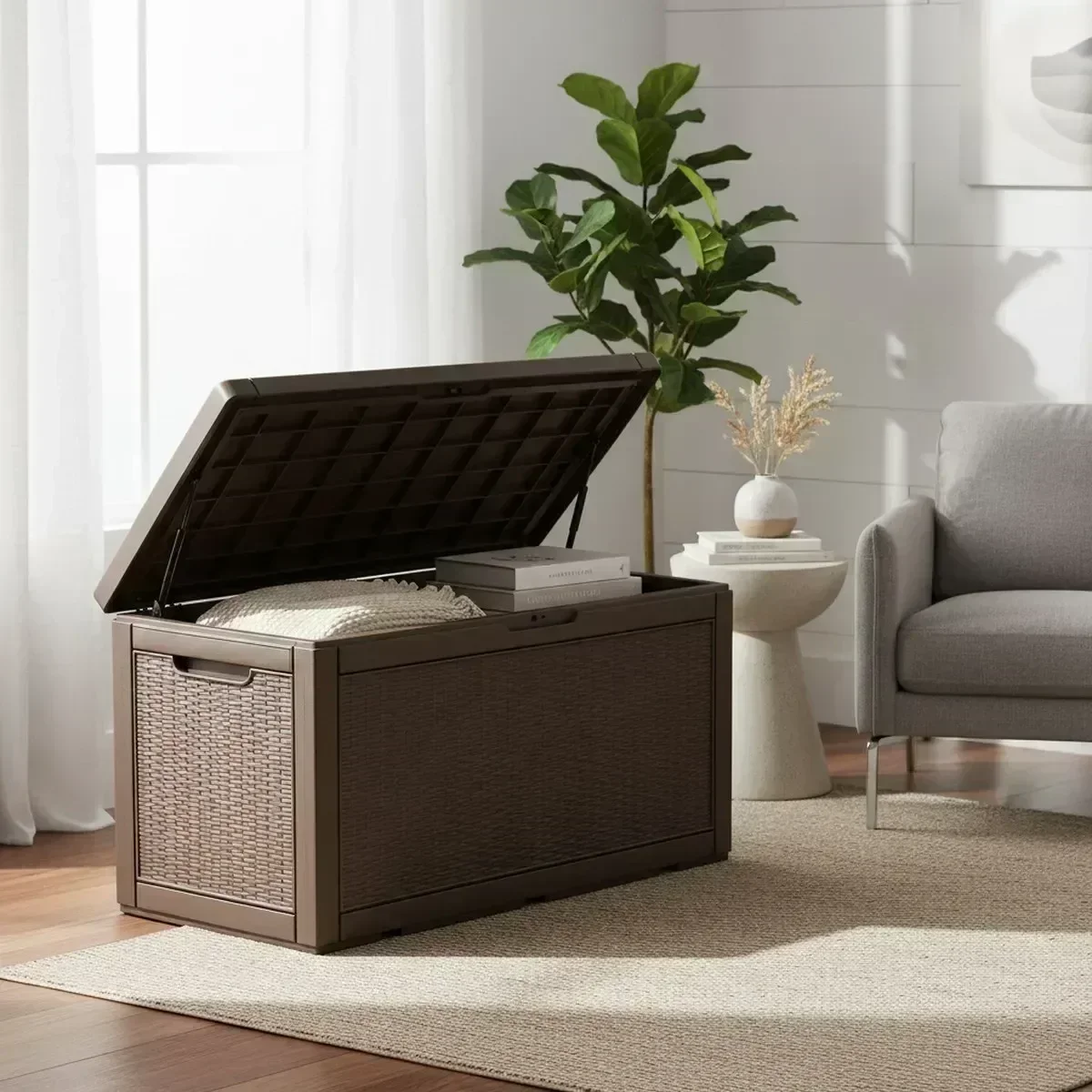 大型屋外収納ベンチ 防水グレー パティオ家具 ガーデンツール - Outdoor Furniture With Storage For Cushions のレビューと価格