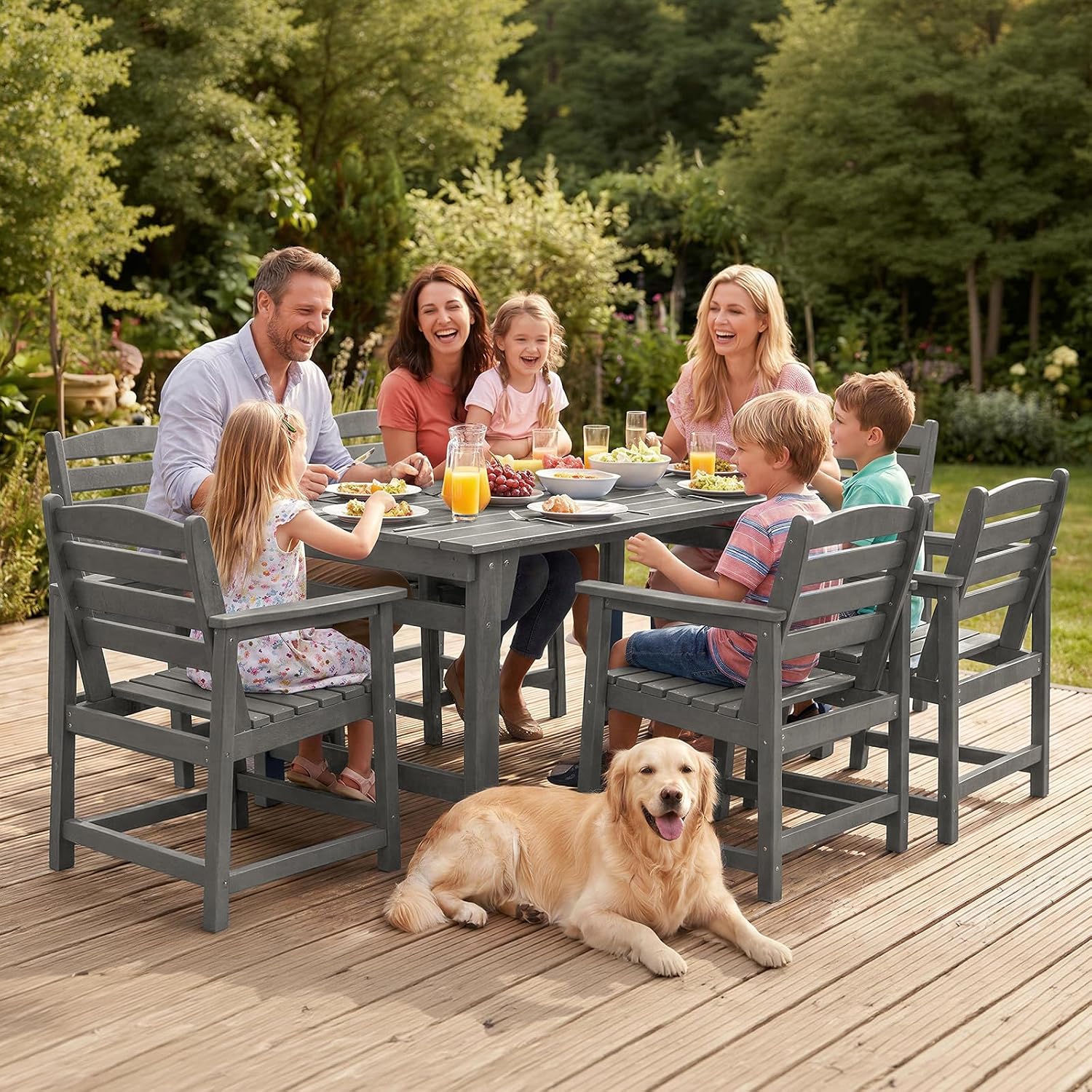 7点セットの屋外ダイニングセット、6人用67インチHDPEテ - Outdoor Furniture Hdpe のレビューと価格