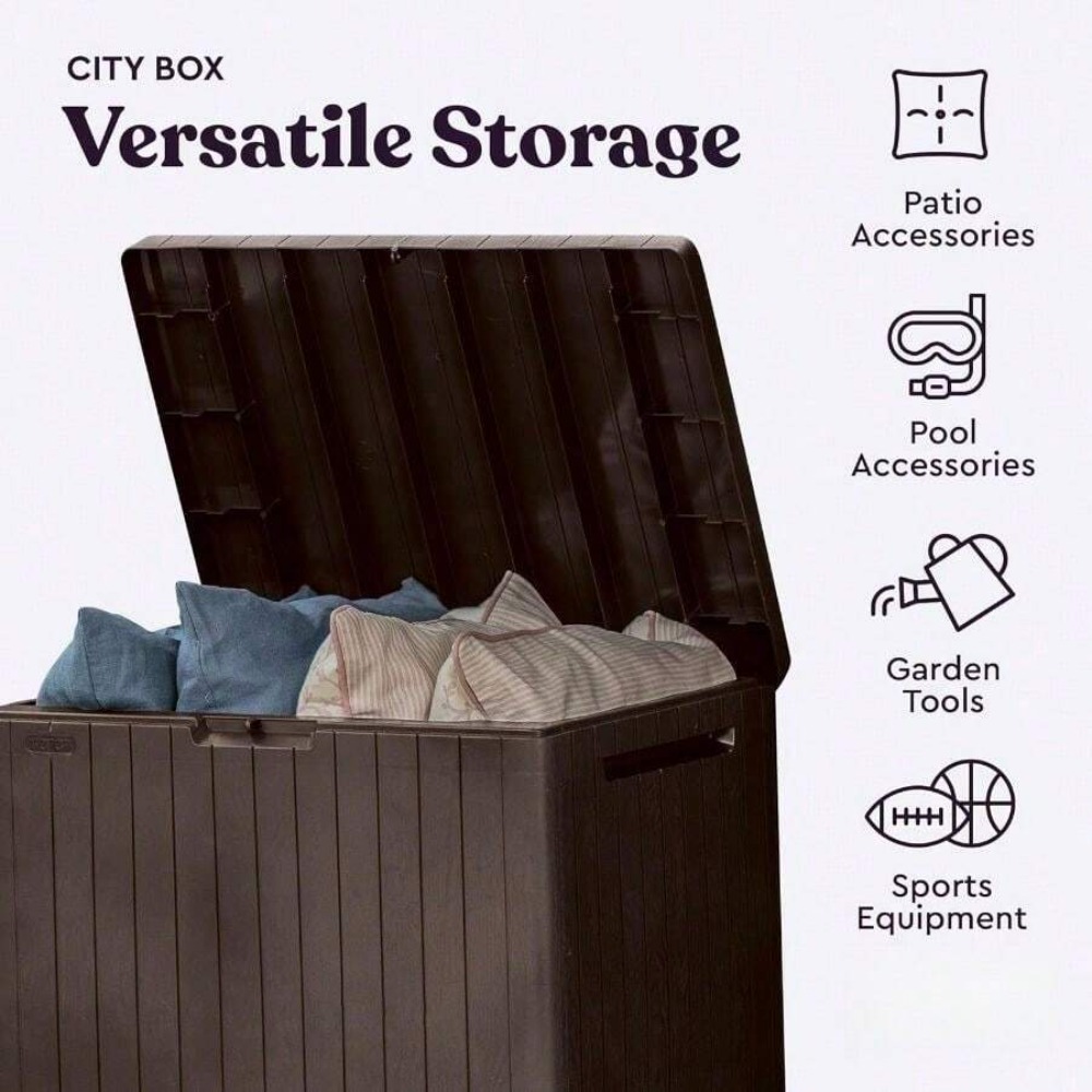 30ガロン樹脂製屋外収納ボックス、パティオ家具サイドテーブル - Outdoor Furniture With Storage For Cushions のレビューと価格