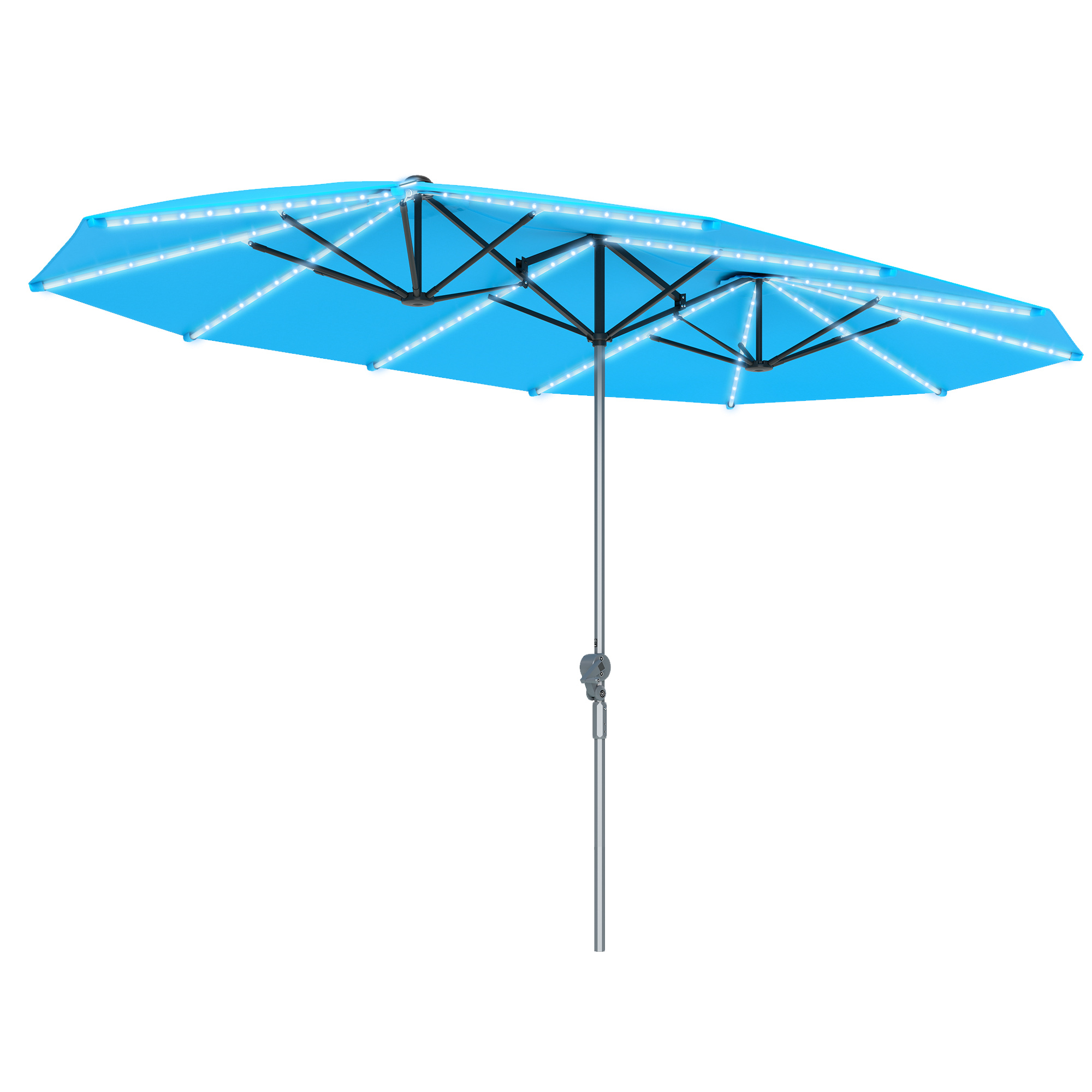 15フィートの青い屋外パティオ傘、ソーラーライト付き、UPF - Outdoor Furniture With Umbrella のレビューと価格